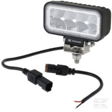 Kramp LA100951 Projecteur de travail LED, 19W, 3350lm, rectangulaire, 10/110V, 128x96x46mm, Deutsch 2 broches, faisceau large