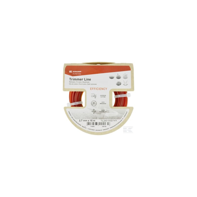 Kramp NL26515SEFKR Fil de coupe Ø 2,65mm 15m carré rouge Efficacité